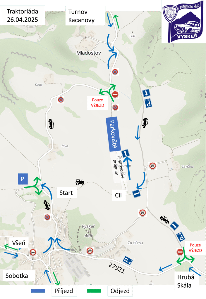 mapa příjezdu na Traktoriádu